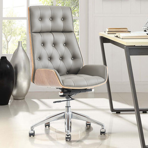 <span class=keywords><strong>Chaise</strong></span> en cuir synthétique moderne haut de gamme avec dossier haut épaissi, accoudoirs réglables en hauteur, cadre en aluminium, pieds en bois, pour le bureau - Product Image 3