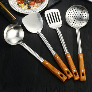 Espátula de acero inoxidable con <span class=keywords><strong>mango</strong></span> largo, <span class=keywords><strong>mango</strong></span> de plástico resistente al calor, anti-quemaduras, para uso doméstico, para freír, cuchara para sopa, colador - Product Image 2
