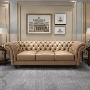 Canapé trois places de style country américain pour salon, en cuir de vachette pleine fleur, cuir huilé, avec boucle vintage, couleur rouge bordeaux - Product Image 4