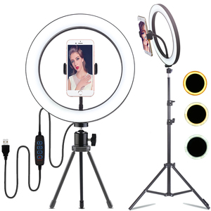 Anneau lumineux pour selfie de 10 pouces avec trépied et support pour téléphone portable pour <span class=keywords><strong>iPhone</strong></span> 12 Max 11, meilleur cadeau de Noël, lumière LED pour selfie - Product Image 1