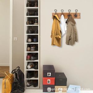 Adjustable <b>wooden</b> <b>coat</b> rack for entryway, clothes <b>hooks</b> behind doors, and wall-mounted key and bag rack for living room. - Product Image 3