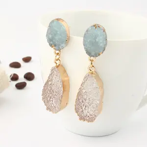 2020 Natural Stone Round Druzy Earrings White Blue Drusy Quartz Water Drop Charms Drop Earring Vintage Jewelry Earring