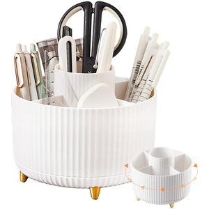 Organizador de Maquillaje de Escritorio de un Solo Nivel, Giratorio 360°, para Brochas, Sombras de Ojos, Lápices Labiales, Plástico y Acero Inoxidable, para Sala de Estar - Product Image 1