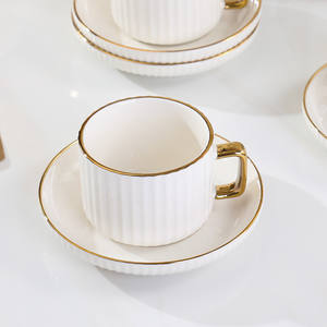 Taza de café de cerámica Dujin con platillo, chapada en oro, capacidad estándar, color sólido, juego para regalos de té de la tarde - Product Image 5