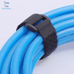 Adjustable releasable reusable Custom logo nylon hook and loop strap cable tie with plastic buckle