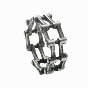 Men's <b>Titanium</b> Steel Motorcycle <b>Chain</b> Ring Retro Punk Style Geometric Hollow Jewelry Gift - Product Image 5