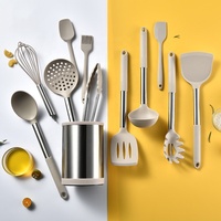 Perlengkapan Dapur 12 Pcs Set Peralatan Masak Silikon Gagang Stainless Steel Berkualitas Tinggi Logo Kustom Kit Peralatan Dapur