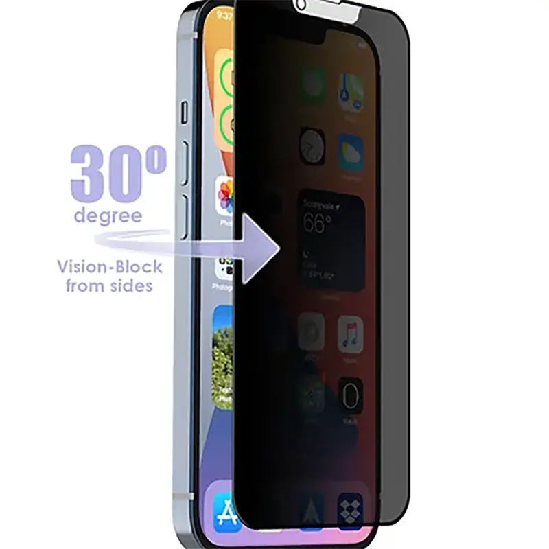 Protector de pantalla de película de vidrio templado antideslumbrante antiespía DE PRIVACIDAD mate de cobertura completa de borde redondeado para iPhone 15 14 13 Pro Max