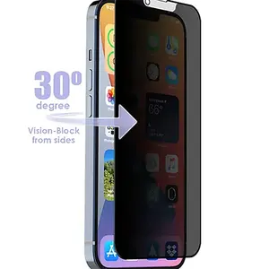 Protetor de tela de vidro temperado para iPhone 15 14 13 Pro Max, filme de vidro temperado anti-reflexo e anti-espião, cobertura completa com borda arredondada