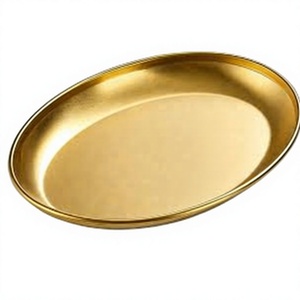 Plateau ovale en acier inoxydable King International, écologique, minimaliste, doré, martelé, pour servir des aliments, des fruits, des en-cas - Product Image 1