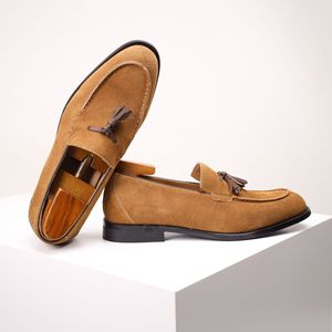 Mocasines de Ante con Borlas para Hombre, Color Marrón Oscuro, Tacón Bajo, Estilo Británico, Zapatos de Negocios, Tallas 38-47 - Product Image 3