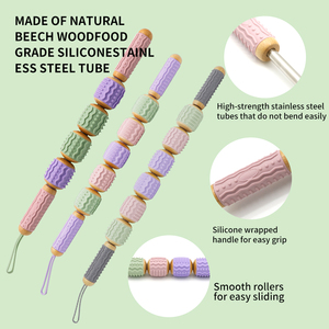 シリコンウッドセラピーマッサージツールマッサージャーハンドヘルドローラートリガーポイントマッサージャースティックボディ彫刻用手動ローラースティック - Product Image 6