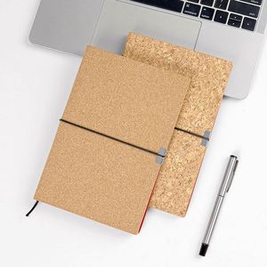 Agenda Semanal con Páginas Rayadas, Cubierta de Corcho, Correa de Cuero y Madera, Tapa Dura, Cuaderno A5 - Product Image 1