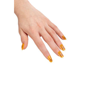 JUEGO DE 12 UÑAS POSTIZAS NARANJAS CON DECORACIÓN DE TELA DE ARAÑA - Product Image 1
