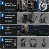Casque filaire circum-auriculaire RGB avec son surround et USB pour le gaming et les appels, microphone intégré pour PC portable et joueurs