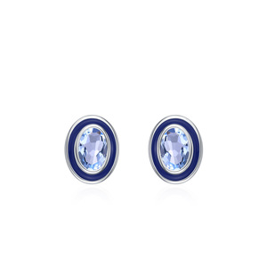 Pendientes de botón ovalados clásicos retro de plata de ley S925 con circonita azul de corte ovalado, versión de cobre personalizable para mujer - Product Image 1