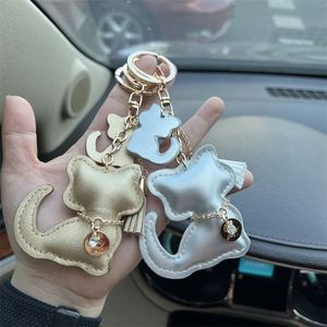Cute Cartoon Cat Keychain PU Leather & Metal Alloy Car <b>Key</b> <b>Ring</b> Fashion Bag Pendant Silver/Gold Hanging Charm for Women & Girls - Product Image 1