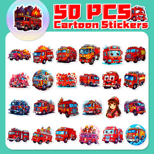 50pcs Cool pompier décalcomanies combat moteur véhicules mignon dessin animé camion de pompiers autocollant - Product Image 6