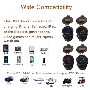 Khuôn mẫu mới Onoff chuyển đổi qc3.012v24v kép <span class=keywords><strong>USB</strong></span> xe sạc nhanh ổ cắm điện ra Xe Buýt <span class=keywords><strong>USB</strong></span> ổ cắm cho xe với PD Vôn kế - Product Image 2