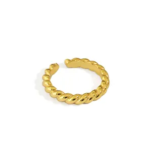 Винтажные Ювелирные изделия 18K золото твист Открытые Кольца S925 серебро тонкие твист Регулируемые кольца для женщин-серебряные украшения закрученное кольцо