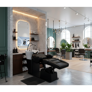 Fauteuil <span class=keywords><strong>de</strong></span> salon <span class=keywords><strong>de</strong></span> coiffure professionnel avec bac à shampoing intégré, base en bois, portable, pour mobilier <span class=keywords><strong>de</strong></span> salon <span class=keywords><strong>de</strong></span> beauté - Product Image 1