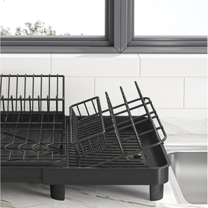 Removable Self-Draining Cup Holder <b>Dish</b> and Bowl Black Drainer Metal Drying Storage Organizer Rack With Drainboard for Kitchen - Product Image 4