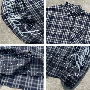 QIANSHI Camicia Termica a Maniche Lunghe in Flanella da Uomo, Stile Retrò con Strass, 100% Cotone 400 GSM, Vestibilità Ampia, Lavaggio Acido, Personalizzabile a Quadri - Product Image 4