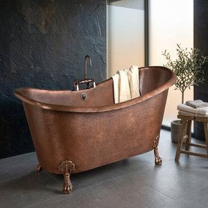 Bañera Ovalada de Cobre Antiguo con Patas de Gato, Bañera de Metal de Lujo para Baño en Casa u Hotel - Artesanía India - Product Image 1