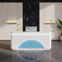Comptoir de réception moderne et populaire en MDF pour salon de beauté et spa, avec éclairage LED, multifonctionnel, rangement intégré, idéal pour les salons de manucure et les hôtels
