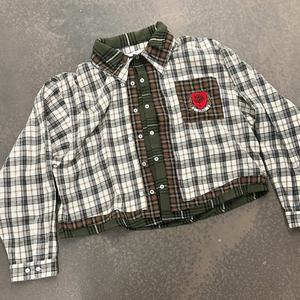 Chemise en flanelle à carreaux à manches longues, style streetwear vintage, patchwork multicolore, coupe ample, épaules tombantes, broderie lourde pour hommes - Product Image 1