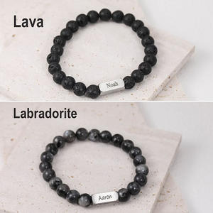 Pulsera de Acero Inoxidable Chapada en Oro con Cuentas Grabadas, Ágata y Cuarzo, <span class=keywords><strong>Nombre</strong></span> Personalizado, Joyería de Regalo Personalizada DIY - Product Image 3