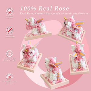 Boîte à fleurs en acrylique avec fleurs éternelles, hydrangea, rose, licorne, fleurs réelles conservées, licorne, cadeaux pour anniversaires et fêtes - Product Image 4
