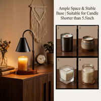 Lampe chauffe-bougie 4 styles, abat-jour conique mat, base ovale en bois, fondoir à cire, minuterie 2-8h, variateur 4 niveaux, décorative