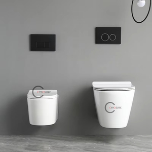 Vente en gros Nouvelle conception de cuvette de toilette sans rebord de couleur blanc et bleu en céramique brillante WC suspendu Toilettes avec siège de toilette pour enfants - Product Image 2