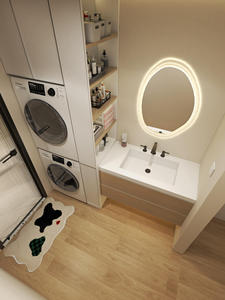Gabinetes de baño personalizados de fábrica con lavadoras Prácticos tocadores de baño de madera con gabinete de almacenamiento de luces LED - Product Image 6