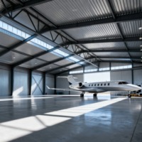 Hangar moderne à grande portée en structure métallique, hangar préfabriqué en métal pour avions, bâtiment en acier pour le stockage d'avions à l'aéroport