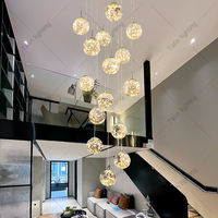 Escalier Plafonnier Boule De Verre Fil D'aluminium Led Lustre Intérieur Villa Salon Restaurant Effet Étoile Pendentif Éclairage