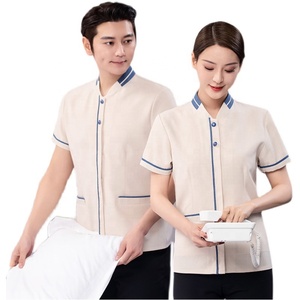 Unisex Cotton Plain Short Sleeve <strong>Working</strong> Wear Cleaner <strong>Tunic</strong> and Pant Restaurant Receptionist Hotel Housekeeping Staff Uniforms - Product Image 2