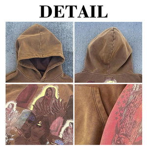Sudadera con capucha personalizada para hombre, de felpa francesa, estilo oversized, lavado ácido, retro, con estampado urbano y efecto desgastado. - Product Image 6