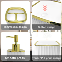 Ensemble d'accessoires de salle de bain 9 pièces en or blanc, rayures verticales, distributeur de savon en résine, poubelle, porte-brosse de toilette pour maison de luxe