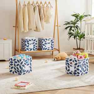 6 paniers de rangement cubiques bleus à motifs floraux, paniers de rangement carrés de 12 pouces avec poignée pour salles de classe, chambres, bureaux, maison - Product Image 3