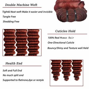 Fasci di <span class=keywords><strong>capelli</strong></span> brasiliani con chiusura in pizzo bruno-rosso <span class=keywords><strong>ramato</strong></span> marrone sciolto onda profonda 3 fasci e <span class=keywords><strong>capelli</strong></span> umani - Product Image 3