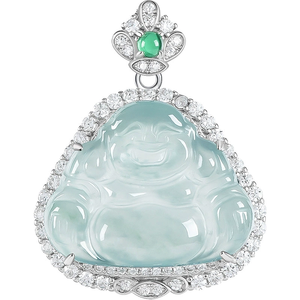 Colgante de Buda de jade azul agua natural auténtico, hecho de plata S925 con incrustaciones de jade de grado hielo. Collar para mujer. - Product Image 5