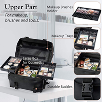 Étui organisateur de chariot à roulettes de maquillage professionnel avec étui supérieur détachable 2 en 1 étui de maquillage en nylon avec roues