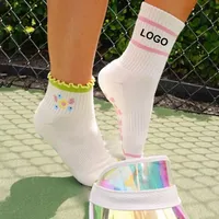 Calcetines de Ballet Antideslizantes de Color Personalizado, Calcetines de Fitness con Borde de Encaje Bordado, Calcetines de Baile Antideslizantes con Agarre