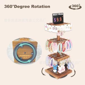 Wooden Rotating Jewelry Display Rack 3 Tier <b>Necklace</b> Storage Stand With Tray For Earrings <b>Rings</b> Watches - Product Image 2