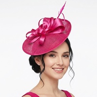 Topi Elegan Gaya Eropa Amerika Warna Polos untuk Pesta Pacuan Kuda, Model Retro, Bahan Benang Linen Imitasi Bentuk Bulan Sabit
