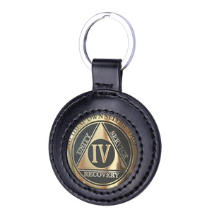 Cross-border hot-selling 34mm commemorative coin <b>keychain</b> protective cover, round badge storage <b>leather</b> case, locator <b>keychain</b> - Product Image 1