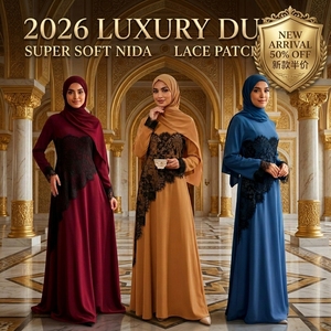 Abaya Nida Súper Suave con Encaje y Parches, Talla Grande, Vestido Musulmán Elegante, Kaftán Dubai, Ropa Islámica Turca para Mujer, Nuevo Modelo de Lujo 2026 - Product Image 1