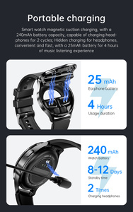 Smartwatch e Auricolari <span class=keywords><strong>3</strong></span>-in-1 Impermeabili IP67 con Monitoraggio Ossigeno nel Sangue e Sonno, Display AMOLED, 5-10 Giorni di Autonomia, Ricarica Magnetica - Product Image 6